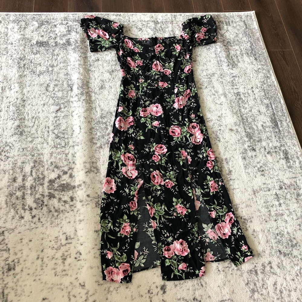TopShop Black Pink Floral Tiered Sun Dress Size 4